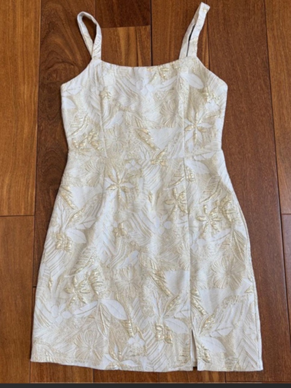 Lulu's White & Gold Floral Mini Sheath Dress